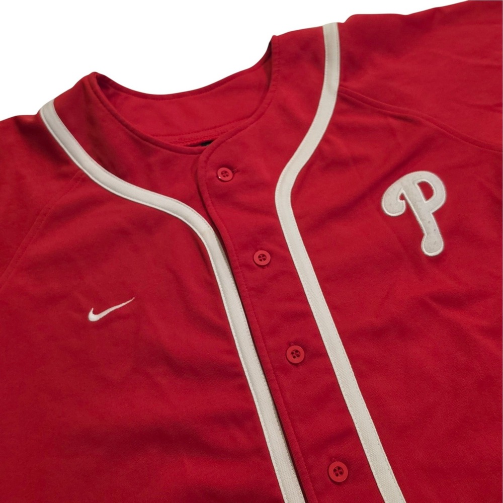 Nike Kids Philadelphia Phillies Baseball Jersey Red Button Up Medium‎ 12/14